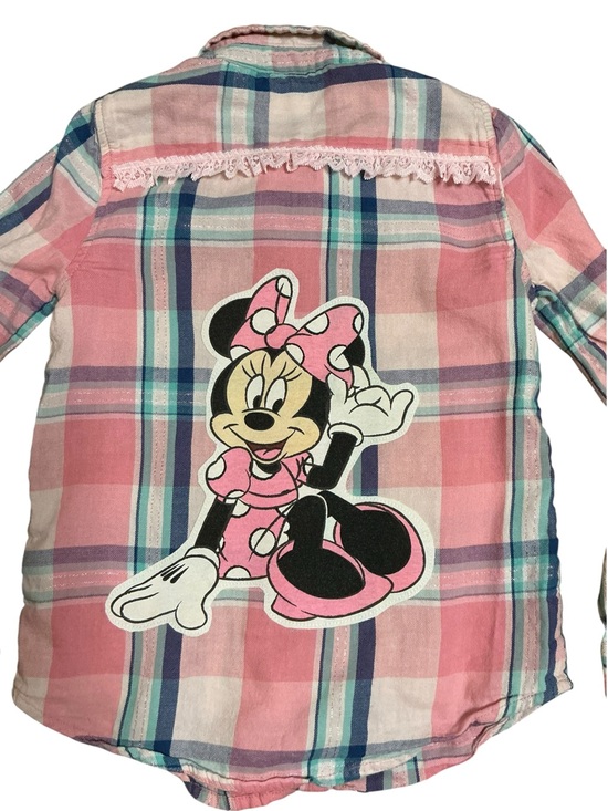 None Other - DISNEY Minnie Mouse Pink Plaid Upcycled Flannel Graphic Shirt Disneyland